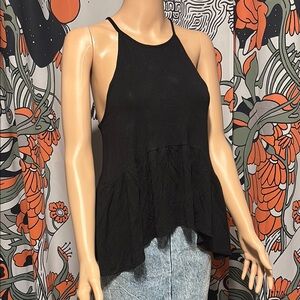 Gaze Black Sleeveless Peplum Tank Top Y2K